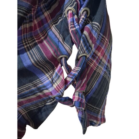Free People Womens Size S Oversized Nordic Day Side Lace Up Flannel Plaid Top - Picture 6 of 13
